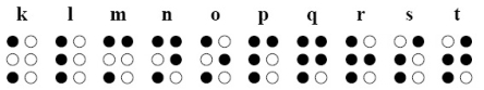 Zeichen der 2. Reihe: k, l, m, n, o, p, q, r, s, t